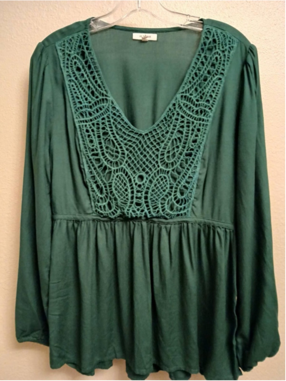 Maurices Women's Green Boho Peasant Top with Crochet Detail – Size M (30 JC) - Picture 8 of 9